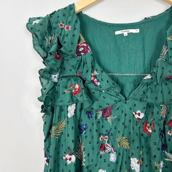 Tularosa Annette Embroidered Sequin Ruffle Top Blouse Size Small Women's - Picture 3 of 5